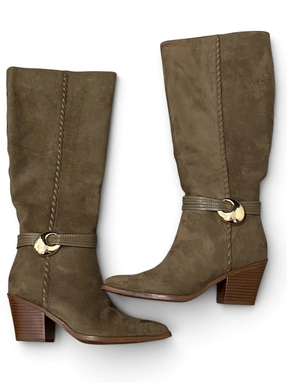 Brown Suede Women's Tall Boot with Gold Accent Size 8